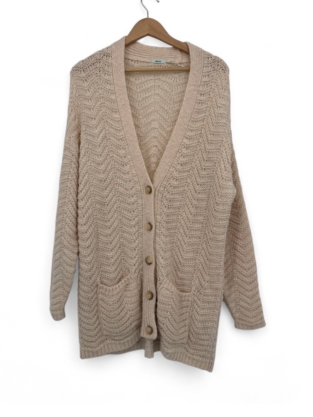 Kimchi Blue Cream Chunky Open Knit Long Cardigan Sweater Size S Boho